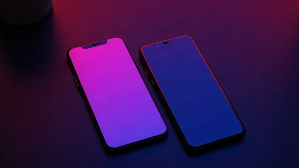 Dva různé smartphony vedle sebe na tmavém lesklém povrchu (ilustrace k článku)