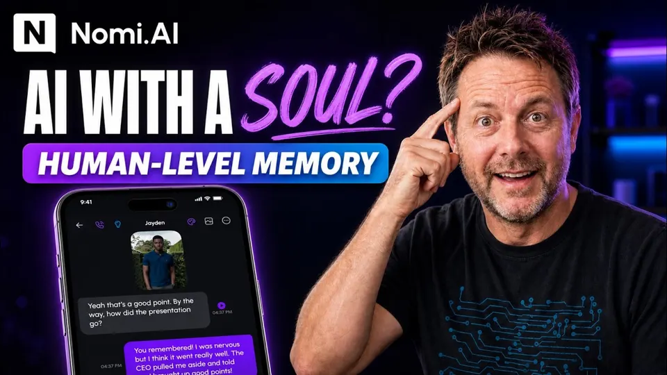 Náhled videa na YouTube „Nomi Review | Is This the Future of AI Companions?“ (kanál Mason AI Studio)